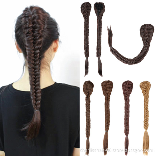 FashionBlack Ombre Wholesale Synthetic Hair Weave Drawstring Ponytail Hair Fishtail Braid Clip In Ponytail Hair Pieces For Woman